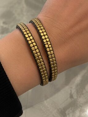 Elegant matte Gold Beaded leather Bracelet